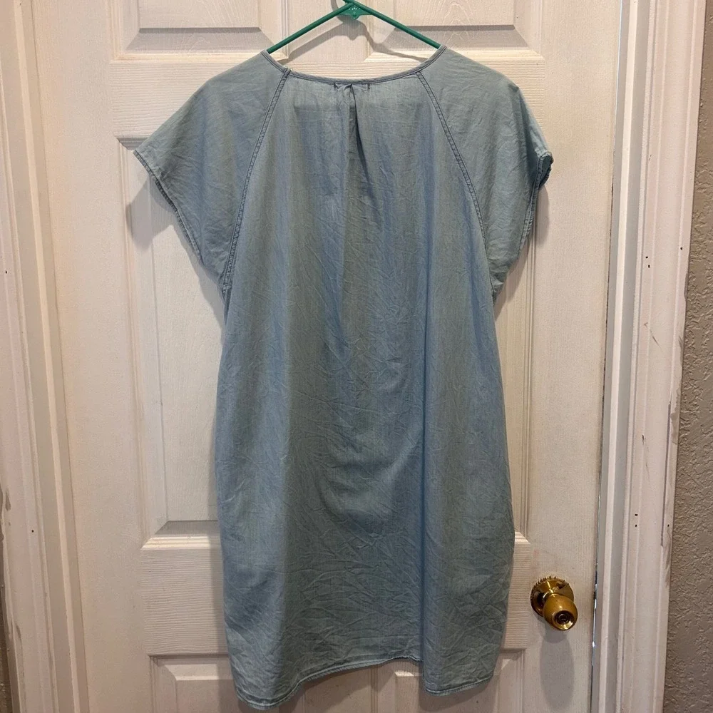 Mod Ref Women's Light‎ Blue Tencel Casual Short Sleeve Mini Dress Large Pockets
